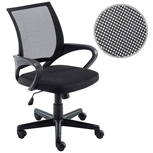 BAKAJI 5528-BLACK Stuhl für Schreibtisch Büro Präsident aus atmungsaktivem Netzstoff, 360 Grad drehbar, Gewebe, Schwarz, Unica von BAKAJI