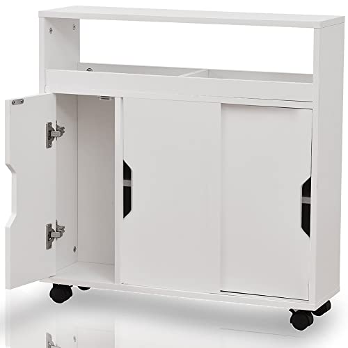 BAKAJI Badezimmer mit Rädern Schrank Trolley schmal platzsparend Mehrzweck, Weiß, Technisches Holz, Standard von BAKAJI