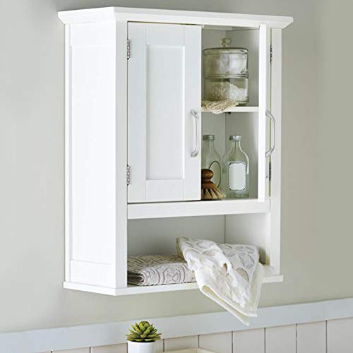 BAKAJI Badezimmerschrank, Wandschrank, 3 Etagen aus MDF, Doppeltür mit Öffnung, Maße: 53 x 21,5 x 63,5 cm (Weiß) von BAKAJI