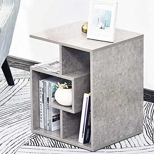 BAKAJI Bücherregal Niedriges Regal 4 Regale aus MDF-Holz Couchtisch Seitlicher Couchtisch Sofa Modernes Design Dekor für Wohnzimmer Home Office Größe 45 * 40 * 55cm (Grau) von BAKAJI