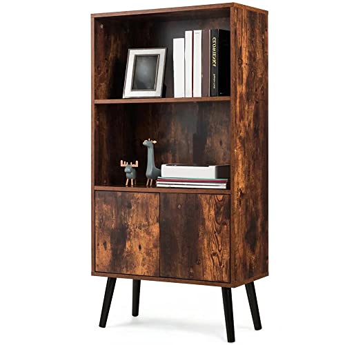 BAKAJI Bücherregal mit 2 Einlegeböden + Schrank mit Tür und Regal, Struktur aus MDF-Holz, Antikoptik, modernes Design, industriell, Größe 120 x 60 x 30 cm, Heimdekoration von BAKAJI