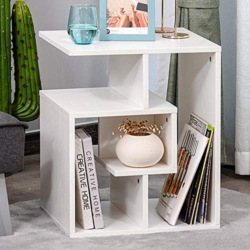 BAKAJI Bücherregal mit 4 Ablagen aus MDF-Holz, seitlicher Couchtisch, modernes Design, für Wohnzimmer, Wohnzimmer, Haus oder Büro, Größe 45 x 40 x 55 cm (weiß) von BAKAJI