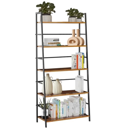 BAKAJI Bücherregal mit 5 Ebenen, Industriedesign, Mehrzweck-Einheit mit Metallrahmen, Bodenregal, Industriedesign, ideal für Zuhause, Büro, Wohnzimmer, Küche, 74 x 34 x 163 cm von BAKAJI