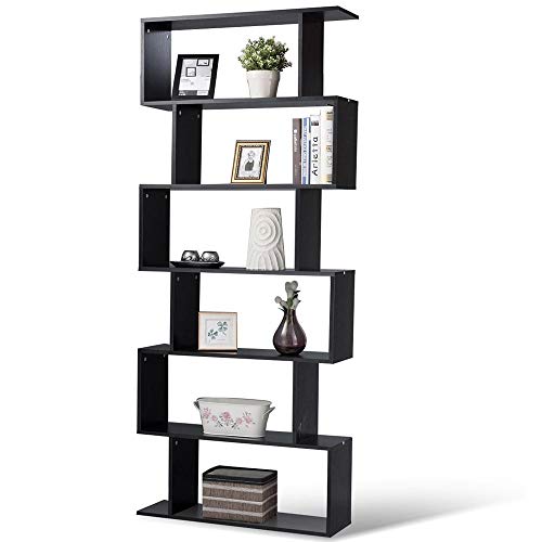 BAKAJI Bücherregal mit 6 Ablagen aus Holz, modernes Design Zig Zag für Wohnzimmer, Wohnzimmer, Haus oder Büro, Größe 80 x 24 x 190 cm (Schwarz) von BAKAJI