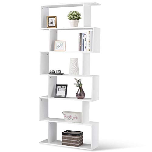 BAKAJI Bücherregal mit 6 Ablagen aus Holz, modernes Design Zig Zag für Wohnzimmer, Wohnzimmer, Haus oder Büro, Größe 80 x 24 x 190 cm (Weiß) von BAKAJI