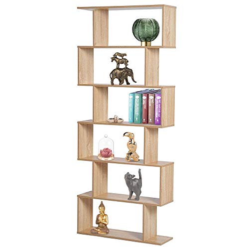 BAKAJI Bücherregal mit 6 Regalböden aus Holz, Zick-Zack-Design, modern, für Wohnzimmer, Zuhause oder Büro, Größe 80 x 24 x 190 cm (Beige) von BAKAJI