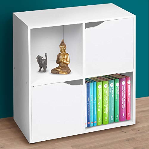 BAKAJI Bücherschrank mit niedrigem Design, moderner Würfelschrank, Regalschrank mit 4 Regalen und 2 Türen, Größe 60 x 29 cm, Wohnzimmer, Weiß BAKAJI Bücherschrank mit niedrigem Design, moderner Würfelschrank, Regalschrank mit 4 Regalen und 2 Türen, Größe 60 x 29 cm, Wohnzimmer, Weiß von BAKAJI
