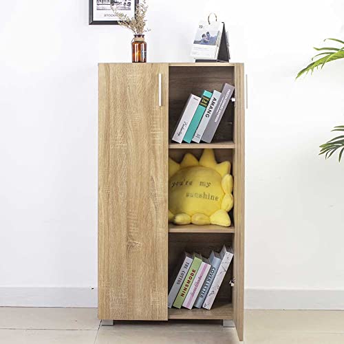 BAKAJI Büroschrank Segeltuch Schrank Bücherregal, Holz, Eiche, 115x60x31 cm von BAKAJI