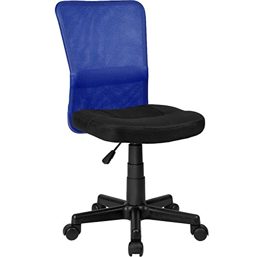 BAKAJI Bürostuhl Schreibtischstuhl Drehstuhl, mit Kunststoff-Leichtlaufrollen, stufenlos höhenverstellbar, gepolsterte Sitzfläche, ergonomische Passform, Lift SGS-geprüft, Schwarz/Blau von BAKAJI