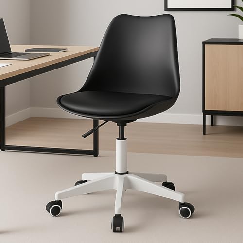 BAKAJI Bürostuhl, ergonomisch, modernes Design, mit Verstellbarer Höhe und gepolstertem Kissen mit hoher Dichte, drehbarer Sitz mit drehbaren Rollen, ideal für zu Hause, Arbeitszimmer (schwarz) von BAKAJI