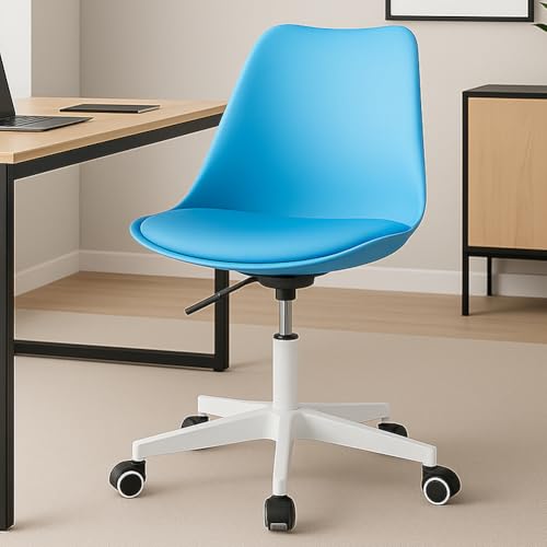 BAKAJI Bürostuhl, ergonomisch, modernes Design, mit Verstellbarer Höhe und gepolstertem Kissen mit hoher Dichte, drehbarer Sitz mit Lenkrollen, ideal für zu Hause, Arbeitszimmer (blau) von BAKAJI
