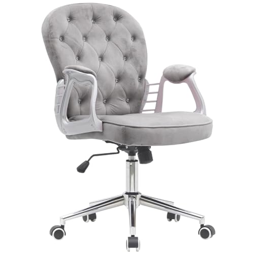 BAKAJI Bürostuhl aus Samt mit extra weicher Polsterung und Shabby-Chic-Textur, ergonomischer Schreibtischstuhl mit Gasdruckhöhenverstellung, 95-105 cm (Grau) von BAKAJI