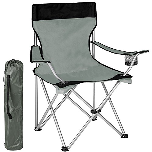 BAKAJI Camping Stuhl mit Tasche Camping Sea Beach Chair Outdoor Angeln Edelstahl und Polyester mit Tür Fach Getränke und Smartphones (Grau) von BAKAJI