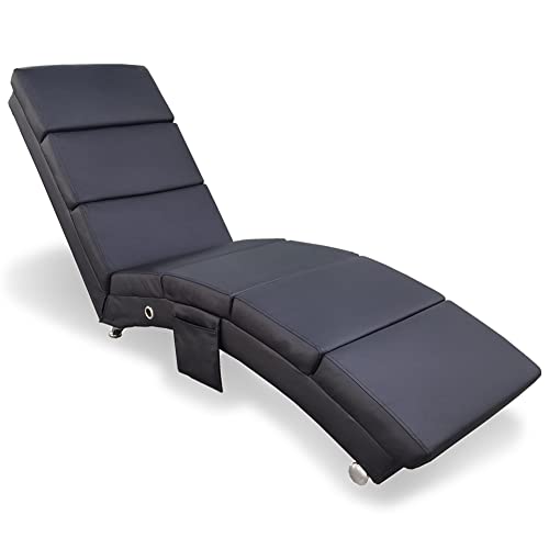 BAKAJI Chaise Longue Liegestuhl Relax Stuhl Sofa Lounge Kunstleder Schwarz, Medium von BAKAJI