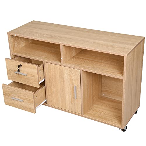 BAKAJI Druckerschrank aus Holz, 3 Regale, 2 Schubladen mit Schlüssel, Holzwerkstoff, Eiche, Standard von BAKAJI