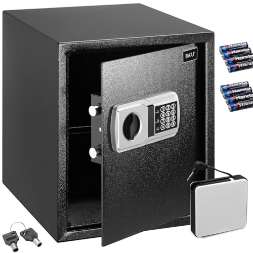 BAKAJI Elektronischer Safe mit externer Batterie, Wertkasten und Einbruchschutz für Zuhause, Hotel, Wandschrank oder freistehend, 40 x 35 x 40 cm (schwarz) von BAKAJI