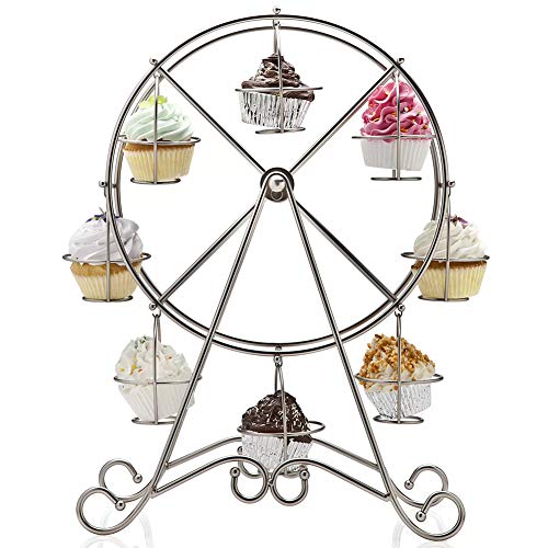 BAKAJI Etagere für Cupcakes Muffin in Form eines Rädchens 8 Plätzen aus Metall Alzatin Tortenständer Silber von BAKAJI