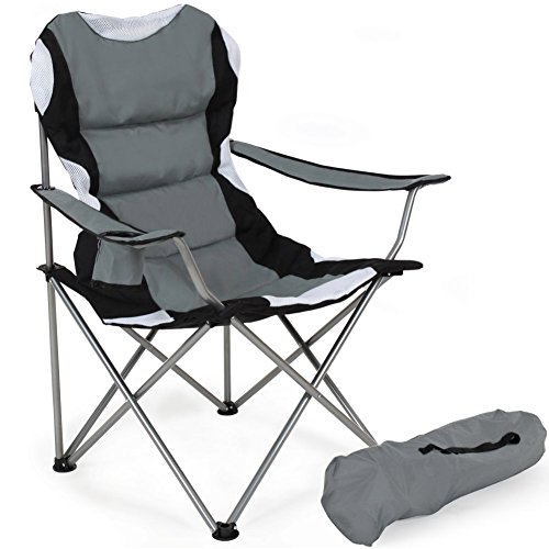 BAKAJI Folding Camping Stuhl gepolstert mit Tasche Camping Meer Stuhl Strand Angeln im Freien Stahl und Polyester mit Tür Fach Getränke und Smartphone (Grau) von BAKAJI