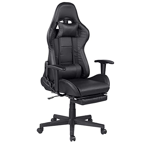 BAKAJI Gaming-Sessel, Schreibtisch, Büro, Haus, Polycarbonat, Schwarz mit Fußstütze, Unica von BAKAJI