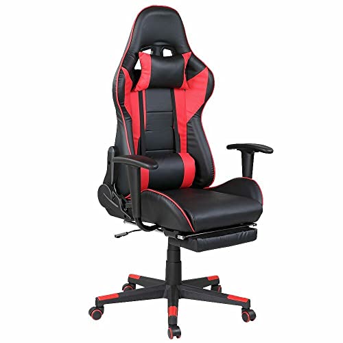 BAKAJI Gaming-Sessel, Schreibtisch, Büro, Haus, Polycarbonat Nylon, Schwarz Und Rot Mit Fußstütze, Unica von BAKAJI