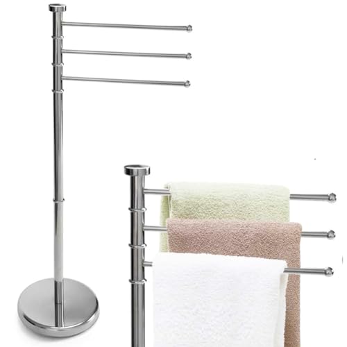 BAKAJI Handtuchhalter für den Boden Modell Milano mit 3 verstellbaren Stangen, Handtuchhalter mit runder Basis, Organizer mit 3 drehbaren Ebenen, freistehend für Badezimmer (Chrom) von BAKAJI