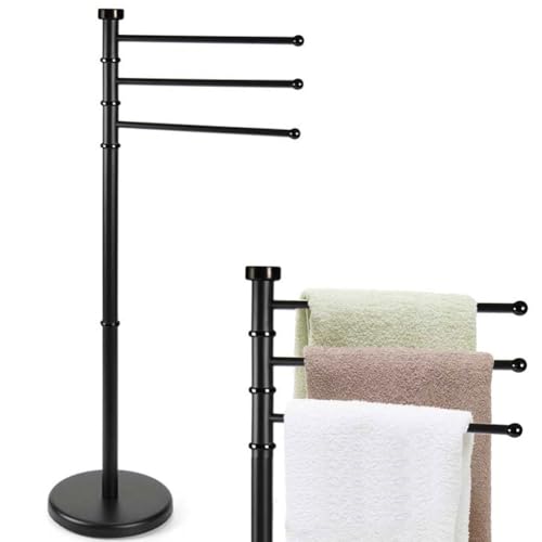 BAKAJI Handtuchhalter für den Boden Modell Milano mit 3 verstellbaren Stangen, Handtuchhalter mit runder Basis, Organizer mit 3 drehbaren Ebenen, freistehend für Badezimmer (schwarz) von BAKAJI