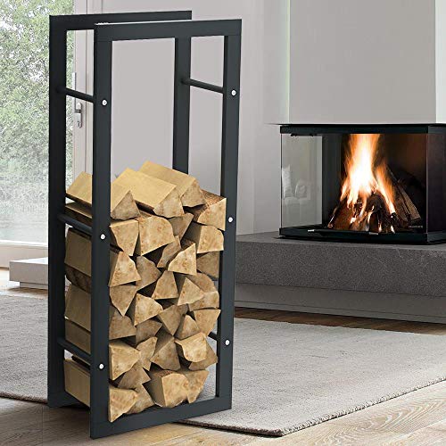 BAKAJI Holzregal, vertikal, rechteckig, aus Metall, für den Innenbereich, Holz, Haus, Garten für Kamin, Ofen, modernes Design (100 x 25 x 40 cm) von BAKAJI