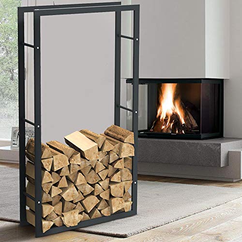 BAKAJI Holzregal, vertikal, rechteckig, aus Metall, für den Innenbereich, Holz, Haus, Garten für Kamin, Ofen, modernes Design (150 x 25 x 80 cm) von BAKAJI