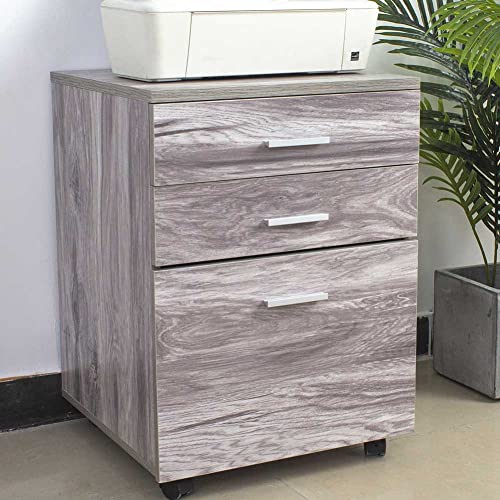 BAKAJI Kommode Schreibtisch Büro Holz MDF Druckschrank 3 Schubladen Grau, Standard von BAKAJI