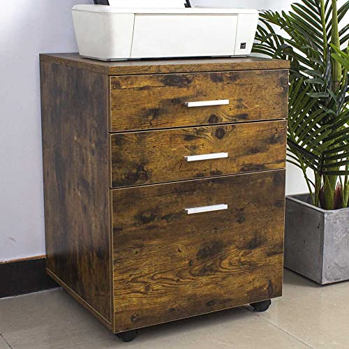 BAKAJI Kommode Schreibtisch Büro Holz MDF Druckschrank 3 Schubladen antik, Industrial, Standard von BAKAJI