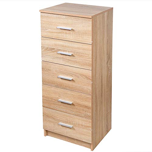 BAKAJI Kommode mit 5 Schubladen aus MDF-Holz, Knäufe aus Metall, modernes Design, Möbel für Haus und Schlafzimmer, Größe 35 x 41 x 108 cm (Eiche) von BAKAJI