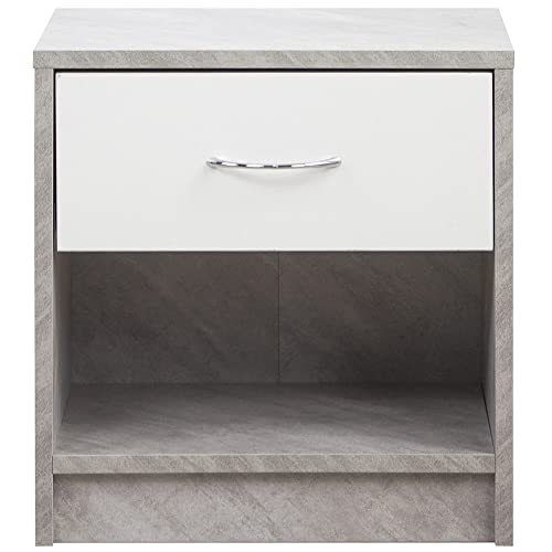 BAKAJI Nachttisch Grau und Weiß - Schlichter Nachtschrank mit Einer Schublade passend zu jedem Bett & Schlafzimmer - 39 x 41 x 28 cm (B/H/T). von BAKAJI