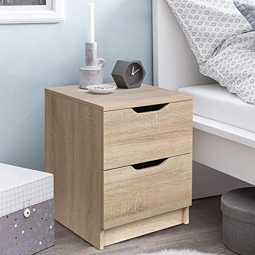 BAKAJI Nachttisch für Schlafzimmer, Kommode mit 2 Schubladen, Schlitzgriff, modernes Design aus Holz, MDF, Möbel, Hausmöbel, Größe 50 x 40 x 40 cm (Eiche) von BAKAJI
