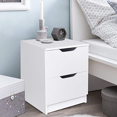 BAKAJI Nachttisch für Schlafzimmer, Kommode mit 2 Schubladen, Schlitzgriff, modernes Design aus MDF-Holz, Möbel, Wohnmobil, Größe 50 x 40 x 40 cm (Weiß) von BAKAJI