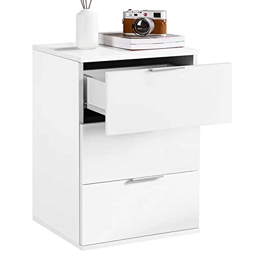 BAKAJI Nachttisch mit 3 Schubladen, modernes Design aus Holz, Holzwerkstoff Metall, 3 cassetti Bianco von BAKAJI