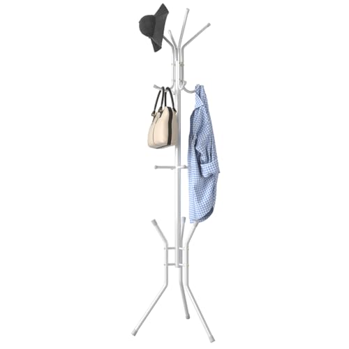 BAKAJI Oslo Kleiderständer, platzsparend, mit 12 Haken, freistehender Kleiderständer für Eingangsbereich und Wohnzimmer, ideal für Mäntel, Hüte, Taschen (weiß) von BAKAJI