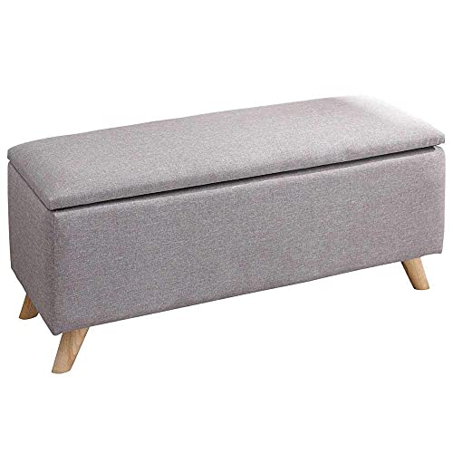 BAKAJI Ottomane mit Sitzsack-Aufbewahrungsbox, Fußstütze für Schlafzimmer, Sitzbank aus Holz, Bezug aus Stoff, gepolsterter Sitzfläche, hellgrau, Einheitsgröße von BAKAJI