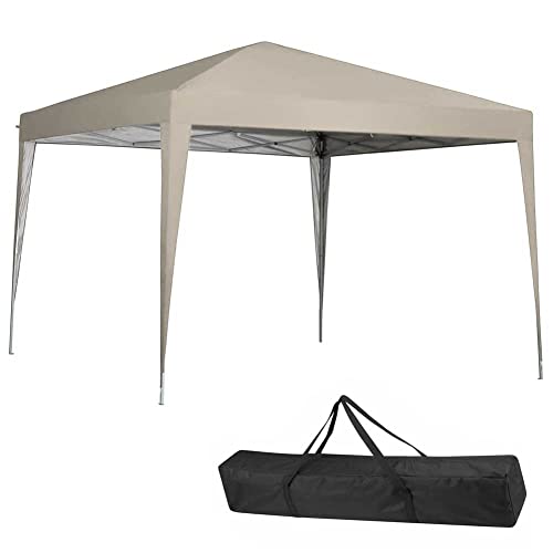 BAKAJI Pavillon, 3 x 3 m, faltbar, Polyester-Stoff, wasserdicht, Gestell aus Metall, faltbar, tragbar, für Markt, Garten, Außenbereich + Tragetasche (Beige) von BAKAJI