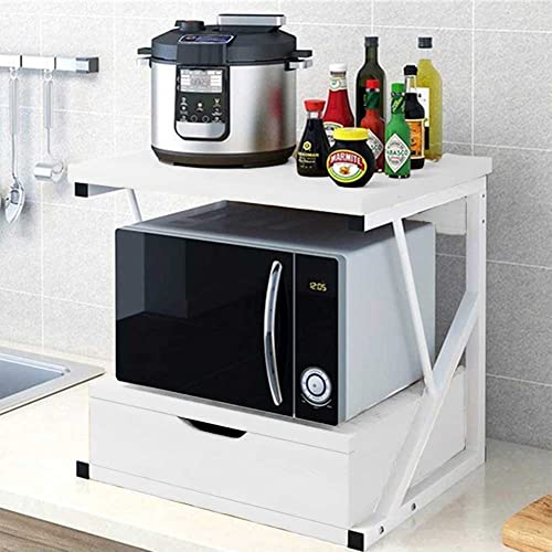 BAKAJI Regal für Mikrowelle, Gestell aus Metall, mit Ablage aus MDF-Holz und Schublade, Organizer, Regal für Utensilien, Küche, modernes Design, 54 x 35 x 50 cm (Weiß), Medium von BAKAJI