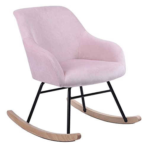 BAKAJI Schaukelstuhl Relax Casa Bezug aus Stoff, gepolsterte Füße aus Metall, Basis aus Holz, Größe 60 x 78 x 78 cm, modernes skandinavisches Design (Rosa) von BAKAJI