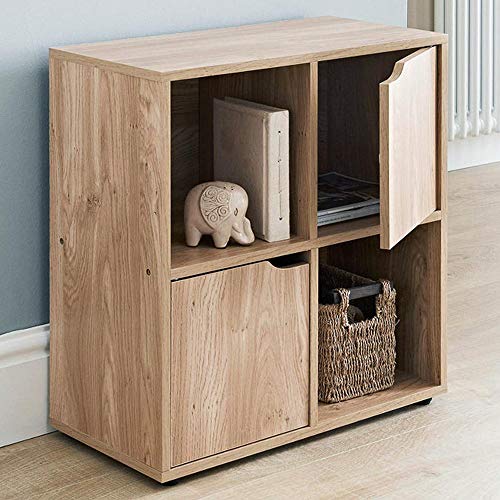 BAKAJI Schrank Bücherregal niedriges Design Würfel Modern Schrank Regal mit 4 Regalen und 2 Türen Größe 60 x 29 cm Wohnkultur Wohnzimmer (Ahorn) von BAKAJI