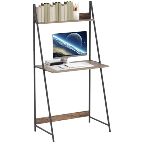 BAKAJI Schreibtisch mit 2 Etagen, Design Industrial, Haus, Büro, Holz und Metall, 34 x 34 x 164 cm, Standard von BAKAJI