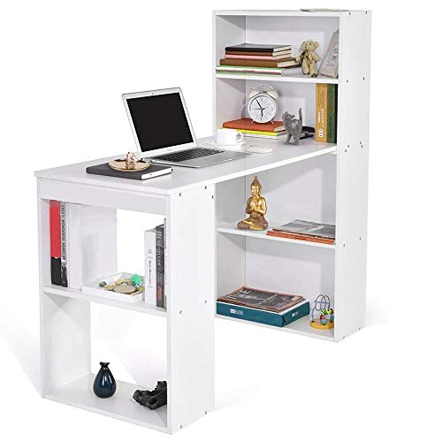 BAKAJI Schreibtisch mit Bücherregal, Tisch, PC, Computer, aus Melanine, Zuhause, Büro, Weiß, Holz, Unica von BAKAJI