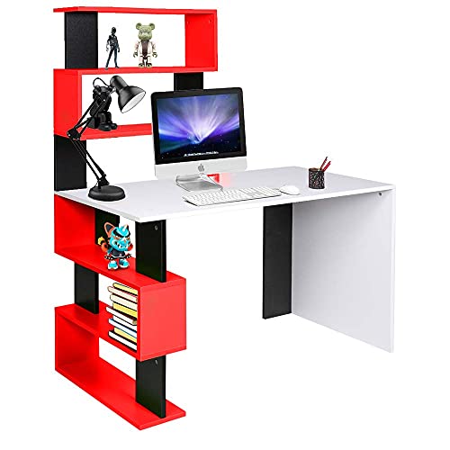 BAKAJI Schreibtisch mit Doppel-Bücherregal, 7 Ablagen, Arbeitstisch, PC-Computer, Gestell und Tischplatte aus MDF-Holz, Möbel für Zuhause, Büro, Schlafzimmer, modernes Design, 120 x 60 x 148 cm (rot) BAKAJI Schreibtisch mit Doppel-Bücherregal, 7 Ablagen, Arbeitstisch, PC-Computer, Gestell und Tischplatte aus MDF-Holz, Möbel für Zuhause, Büro, Schlafzimmer, modernes Design, 120 x 60 x 148 cm (rot) von BAKAJI