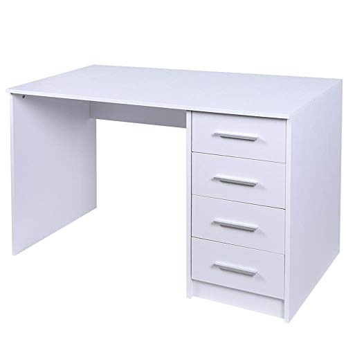BAKAJI Schreibtisch mit Kommode 4 Schubladen Tisch PC Computer Holz Weiß, Verbundholz Metall, Standard von BAKAJI