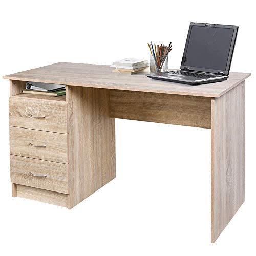 BAKAJI Schreibtisch mit Kommode mit 3 Schubladen + offener Ablage Arbeitstisch PC-Tür Computer aus MDF-Holz Dekoration Zuhause Büro Kinderzimmer Modernes Design Größe 120 x 51 x 72 cm (Eiche) von BAKAJI