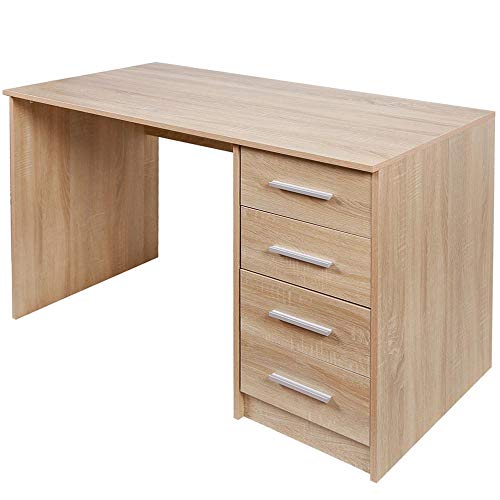 BAKAJI Schreibtisch mit Kommode mit 4 Schubladen Tisch Computertisch Holz Eiche, Verbundholz Metall, Standard von BAKAJI