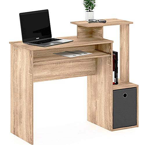 BAKAJI Schreibtisch mit Stoffschublade Oben Bücherregal und ausziehbarer Tastaturablage Arbeitstisch Computertisch aus MDF Holz Möbel Haus Büro Schlafzimmer (Eiche), Verbundholz, Unica von BAKAJI