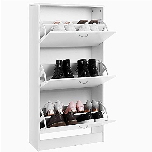 BAKAJI Schuhschrank Slim Platzsparend Weiß Schuhregal mit 3 Türen, doppelte Tiefe aus Melamin, 60 x 24 x 120 cm, Farbe, Holz, Standard von BAKAJI