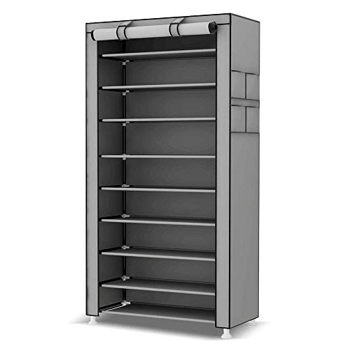 BAKAJI Schuhschrank platzsparender Schrank 10 Böden 60 x 30 x 160 cm bis zu 27 Paar Schuhe Struktur Stahl Futter aus TNT Wasserdicht mit Reißverschluss Staubdicht (Grau), Metall, Unica von BAKAJI